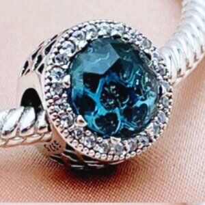 Pandora 925 Sterling Silver Bead Charms CRYSTAL RADIANT HEARTS BLUE